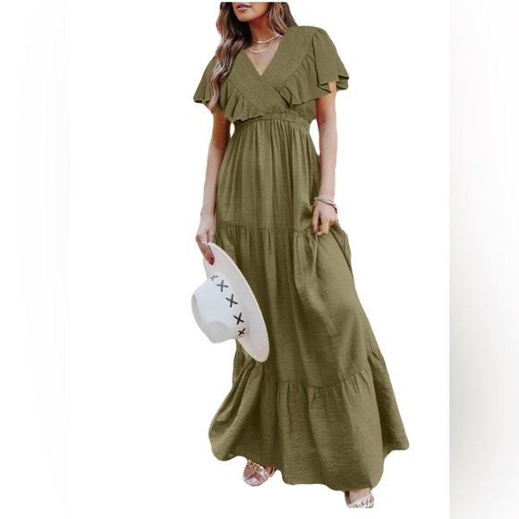 berrygo women's boho v neck ruffle floral wrap maxi dress BerryGo Women's 2024 Summer Boho V Neck Ruffle Floral Maxi Dress Wrap  Wedding Guest Dress Blue S in Kenya